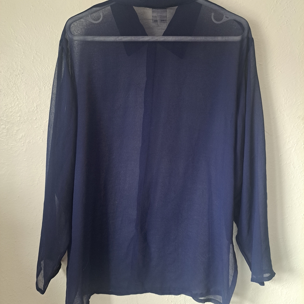 Sheer Navy Button-Up Blouse - Picture 4 of 4